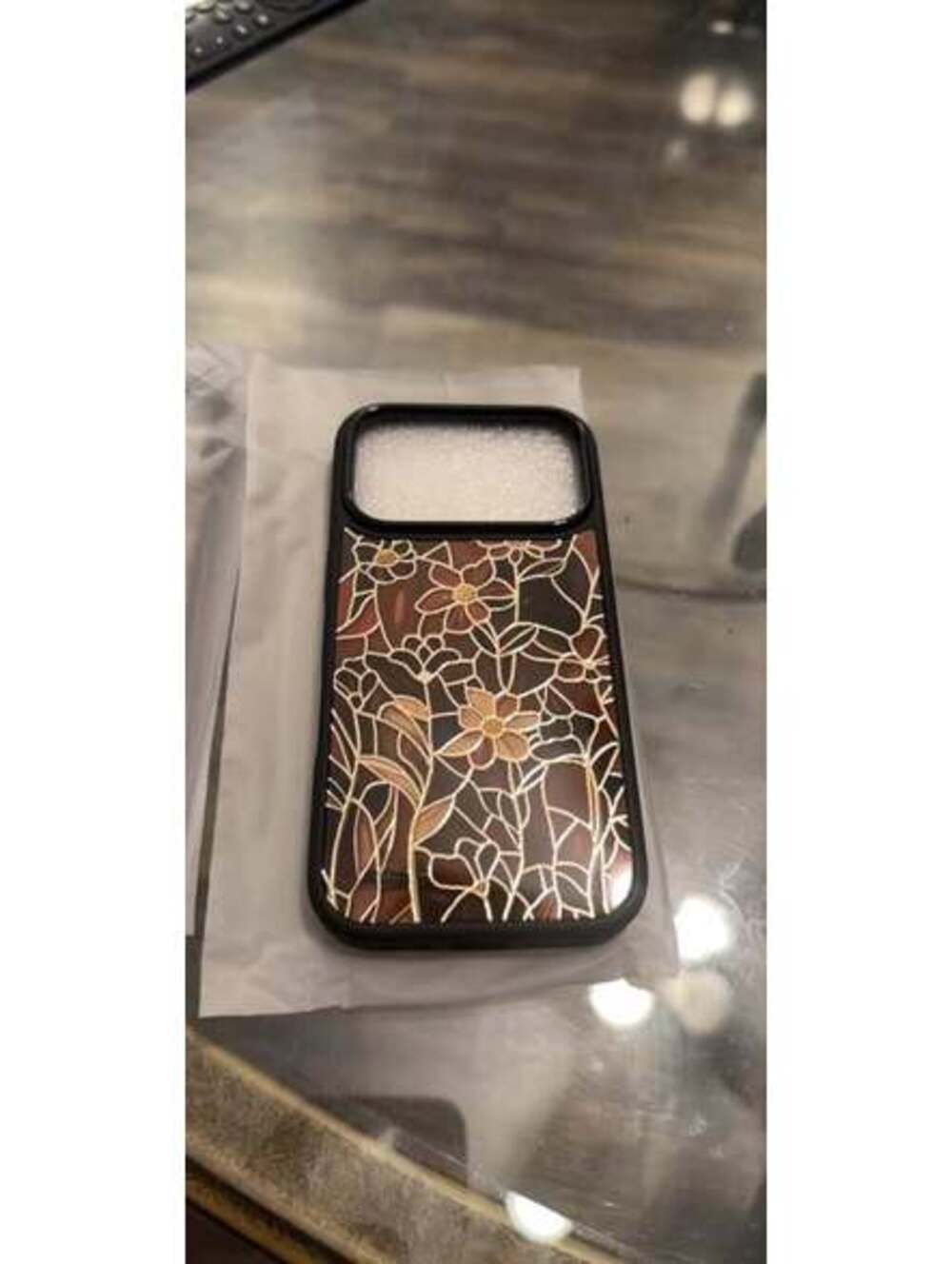 Floral Stained Glass Design Phone Case Brown Gold